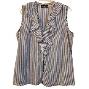 Karl Lagerfeld PXL Striped Ruffle Front Sleeveless blouse